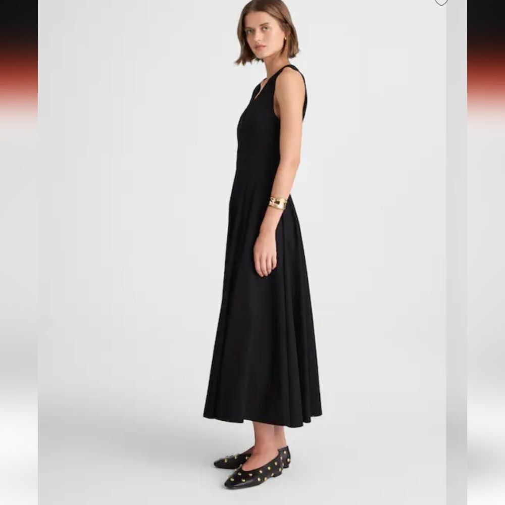 NWT Madewell Yana Dress V-Neck Circle Midi Jet Black Size 00 - Picture 13 of 16